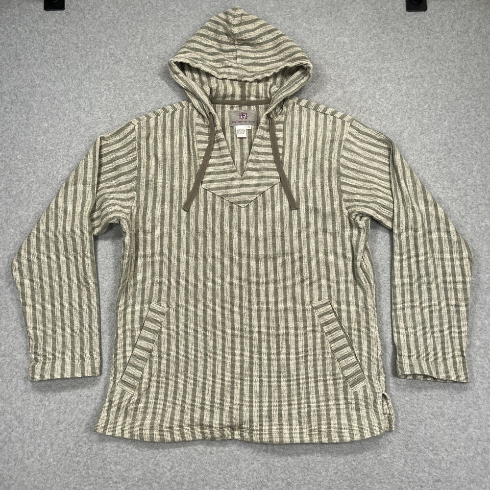 The Territory Ahead Hoodie Mens Size Medium Green Striped Baja Pullover 143692
